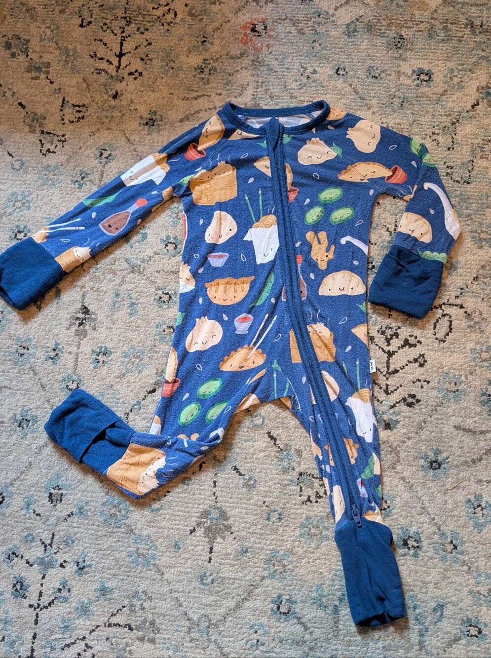 Little Sleepies Bao Buns Blue Sushi Print Zip One-Piece Footie 0-3 Mon